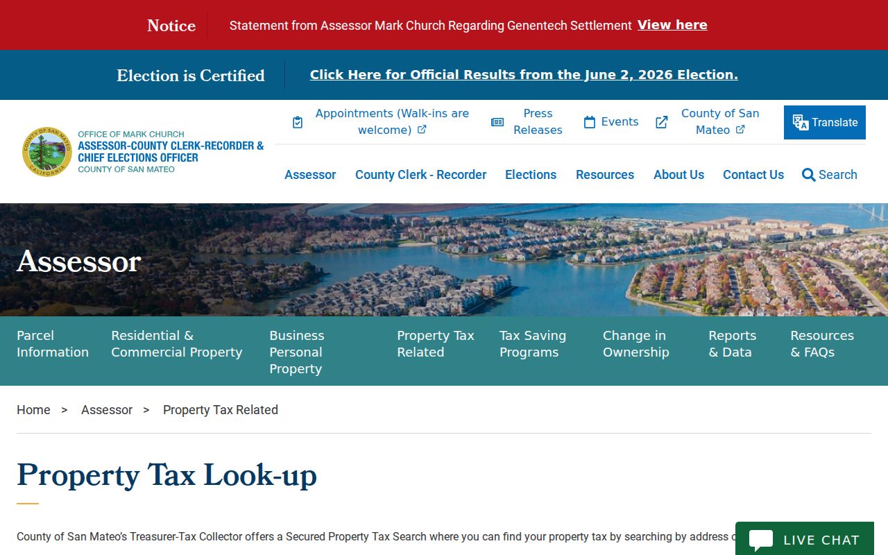 San Mateo people search route through the county property tax lookup