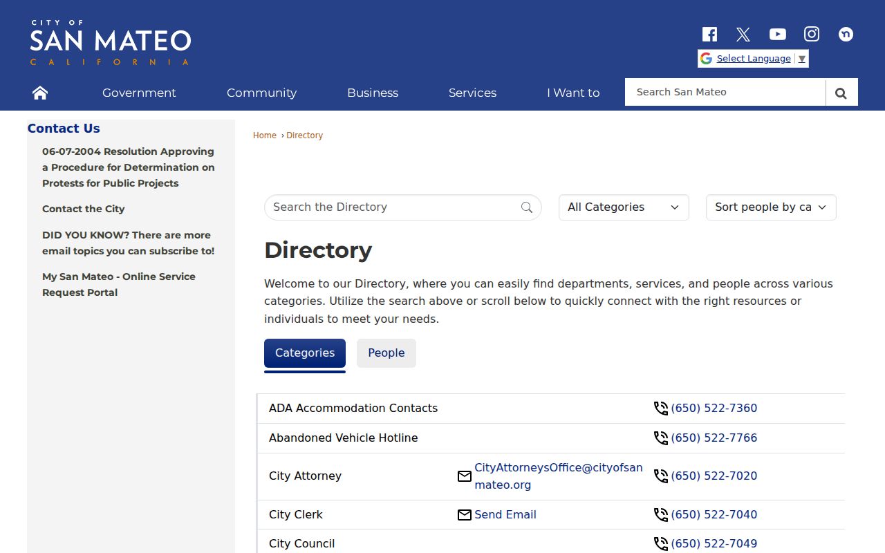 San Mateo people directories city staff search screen