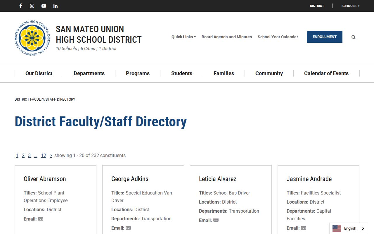 San Mateo people directories school district staff listing