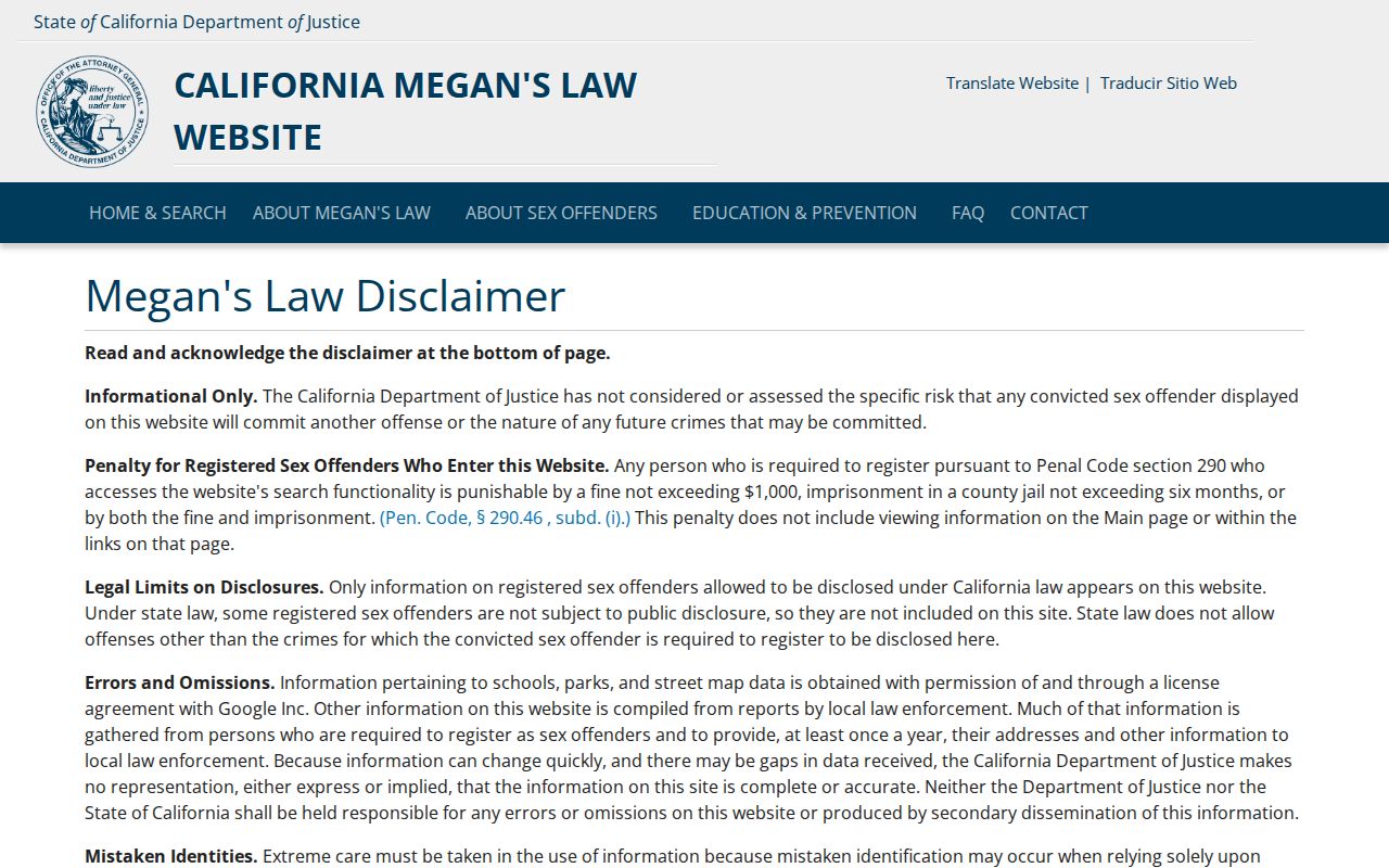San Mateo public records access through the California Megan's Law search