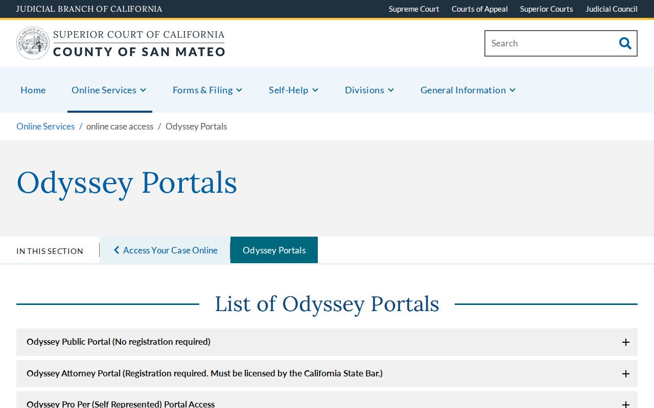 San Mateo public records access through the Odyssey and MIDX court portals